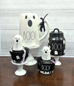 Rae Dunn Halloween Black Spooky Boo Ghost Skull Canister Mug New - Picture 1 of 5