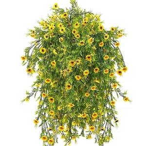 Artificial Hanging Flowers Plants for Outdoor,4Pack Bright Yellow Outdoor Dai... - Picture 1 of 8