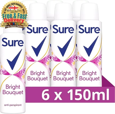 6 x Sure Bright Bouquet Anti-Perspirant Aerosol deodorant for women 48hr 150ml