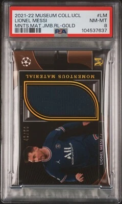 2021-22 Museum Collection UCL #LM Lionel Messi  - Jumbo Relic Gold /50 PSA 8 - Image 1 of 2