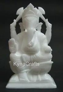 Estatua Lambodar de trabajo tallado a mano Siddhi Vinayak de mármol de 9 pulgadas para decoración de hoteles - Imagen 1 de 4