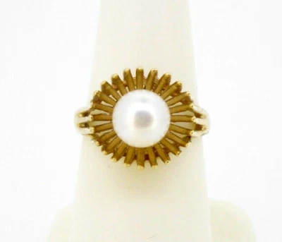 Anillo Moda Artesanal Oro Amarillo 10k 6.8 mm Perla Cultivada Talla 6 Foto 1 de 4