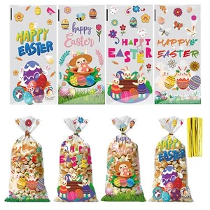 200 Pack Easter Day Treat Bag Easter Bunny Cello Bag Party Bag Candy Cellopha... - Picture 1 of 7