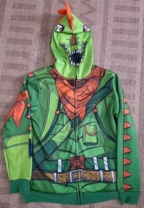 Fortnite Rex Costume Fleece Zip-Up Sweatshirt - Green/Orange -Boys XL - Picture 1 of 6