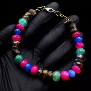 Amazing Flash Labradorite & Mix Onyx 164 Cts Gorgeous Beaded Bracelet VK 03 E621 - Picture 1 of 3
