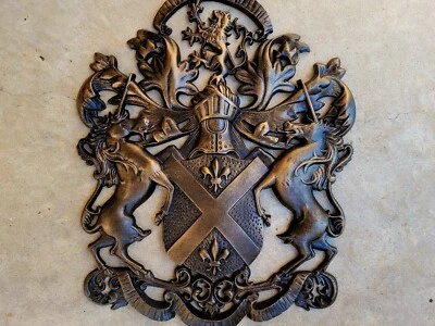 Shield Medieval Wall Decor Metal Art Unicorn Lion Fleur de Lis Royal Queen King - Изображение 1 из 4