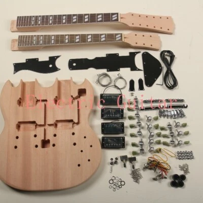 Unfinished DIY Kits Electric Guitar Double Neck 12+6 Strings Chrome Hardware - Image 1 of 4