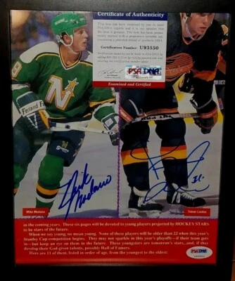 PSA/DNA COA MIKE MODANO & TREVOR LINDEN DUAL SIGNED MAG 8 × 10 PHOTO FRAMED PSA - Image 1 of 4