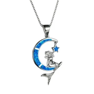 Mermaid Crescent Moon and Star Pendent Necklace - Picture 1 of 5