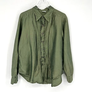 CP Shades Top Womens L Silk Green Preppy Ruffle Feminine Classic Blouse - Picture 1 of 8