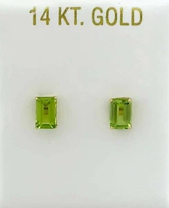 GENUINE 1.16 Cts PERIDOT STUD EARRING 14k GOLD - Free Certificate Appraisal - Picture 1 of 9