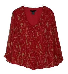 ECI Mujer 1X Rojo Floral Mujer Top Blusa Cuentas Cuentas Lentejuelas 100% Seda F5 - Imagen 1 de 7