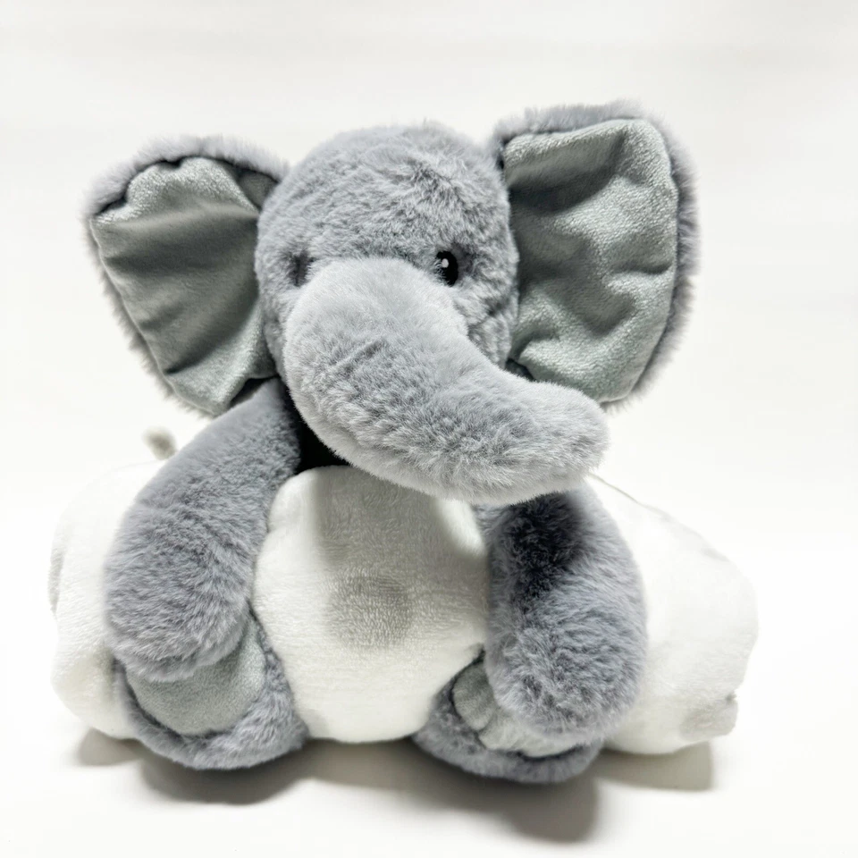Manta Parents Choice blanca gris lunares con felpa elefante gris juego de juguete Foto 1 de 4