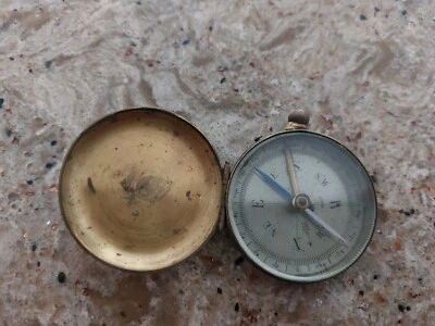 Antique Brass Officers Compass, France, W/Needle Lock-Very Good - Imagem 1 de 3