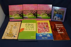 LOT OF 8 CHRISTIAN BOOKS,ONE YEAR BIBLE,CHRISTMAS PROGRAM IDEAS,APPLES OF GOLD - Picture 1 of 7