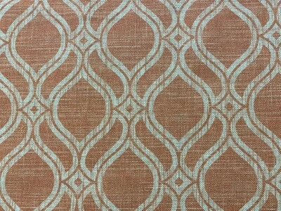 FRANK THOMAS INTERIORS Fichte Deko Rankgitter Stoff Leinen orange beige Vorhang Rollo Polster