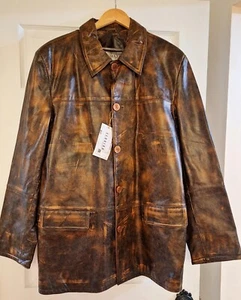 FLORIDA Men's Western Distressed Lambskin Real Leather Jacket Coat Size: L NWT - Picture 1 of 19