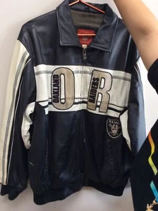 Vintage Licenced Nfl Heavy Genuine Leather Jacket Rare Oakland Raiders   - Picture 1 of 3