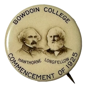 Pinback de celuloide Hawthorne Longfellow de 1,25" de graduación universitaria Bowdoin 1925 - Imagen 1 de 3