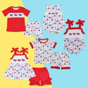 Patriotic Sibling Celebrate the 4th of July Flags Balloon Boutique Clothes Set - Picture 1 of 11
