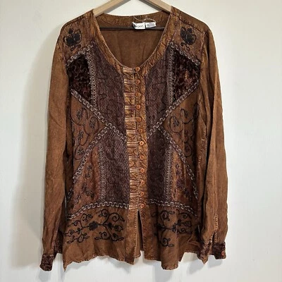 Blusa Estilo Vintage Para Mujer Boho Medieval Renacimiento Manga Larga Marrón Talla XL Foto 1 de 4