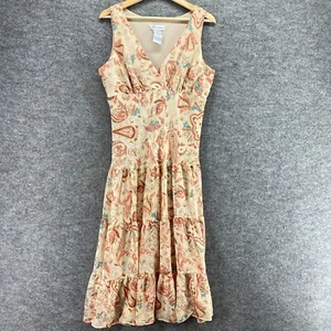 Dressbarn Dress Women 12 Beige Paisley Sheath Midi Lined V-Neck Sleeveless - Picture 1 of 8