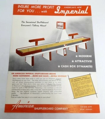 Folleto publicitario vintage de juego de monedas Imperial American Shuffleboard Co años 60 Foto 1 de 2