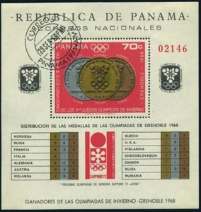 Panama 487-I,CTO.Mi 1086 Bl.92. Olympics Grenoble-1968.Medals & country winners. - Picture 1 of 1