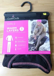 Cuddl Duds Warm Layers Girls Medium 2 Piece L/S Crew & Leggings Black NEW - Picture 1 of 4