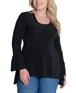 24Seven Comfort Apparel Long Bell Sleeve High-Low Tunic Top SZ 3XL Black - Picture 1 of 3
