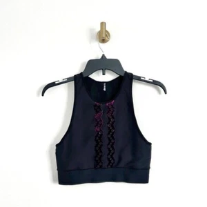 Ultracor Black Longline Sports Bra Cropped Tank Purple Velvet Detail Size Medium - Picture 1 of 6