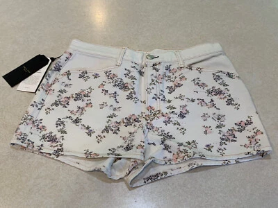 Pantalones Cortos Denim Rag & Bone Ellie Tiro Alto Floral Blanco Rosa Púrpura Verde Talla 30 Foto 1 de 4