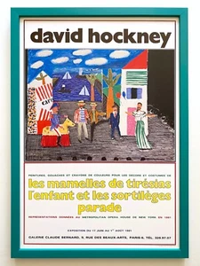 DAVID HOCKNEY RARE 1981 POP ART LITHOGRAPH PRINT FRAMED PARIS EXHIBITION POSTER - Picture 1 of 12