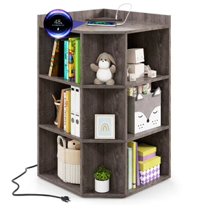 Kids 3-Tier Corner Toy Storage Organizer w/ USB Ports and Outlets 9 Cubbies - Picture 1 of 8