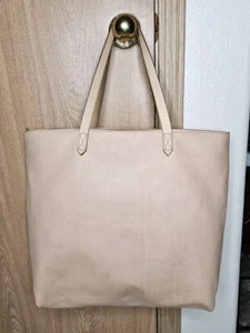 Madewell IVORY/Tan Leather Double Handles Large Tote Shoulder Bag Purse - Picture 1 of 12