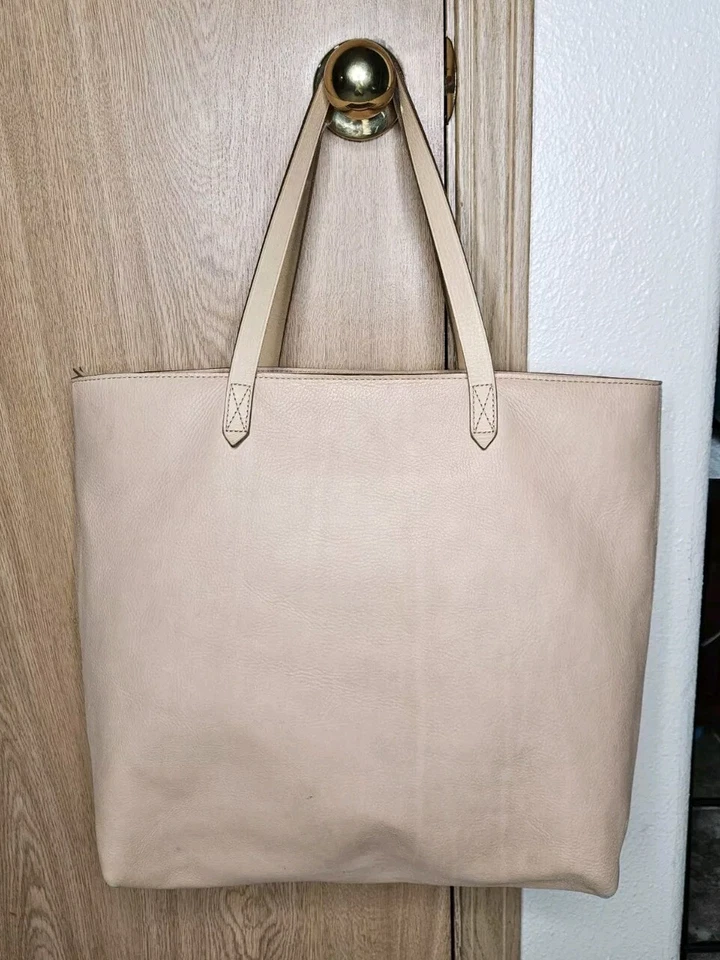 Madewell IVORY/Tan Leather Double Handles Large Tote Shoulder Bag Purse - Image 1 of 4