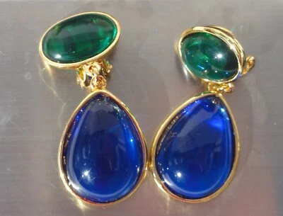 BEN AMUN 24K ПОЗОЛОЧЕННОЕ СТЕКЛО ДРАГОЦЕННЫЙ КАМЕНЬ КАБОШОН ПАДЕНИЕ ПОДВЕСКОЙ ЗАЖИМ НА СЕРЬГИ - Изображение 1 из 4