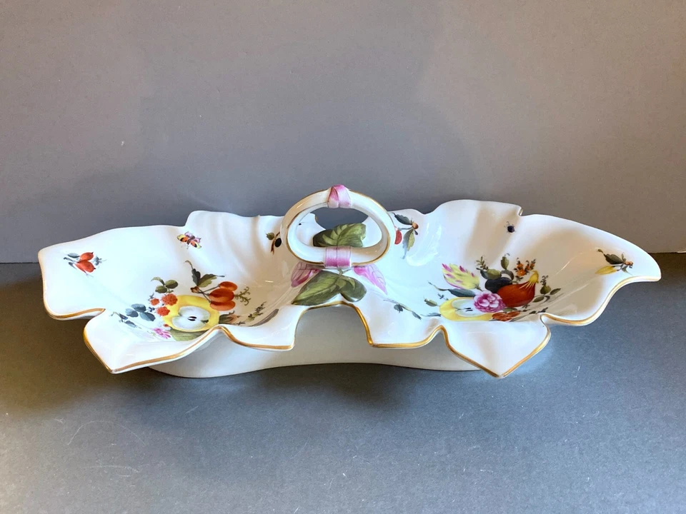 Centro de mesa de lujo Herend "Fruta y Floral" grande de doble hoja, 18"" L, años 30 Foto 1 de 4