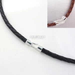 Sterling Silver Hook Clasp 3mm Round Genuine Leather Cord Necklace / Bangle - Picture 1 of 5