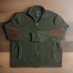 Vintage Lauren Ralph Lauren Hunter Green Cotton Full Zip Sweater Womens XL Patch - Picture 1 of 15