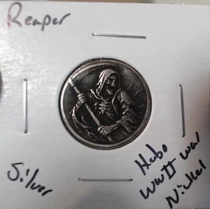 HOBO Death Reaper With Scythe  Made From A REAL WWII Silver War Nickel SIGNED - Picture 1 of 2