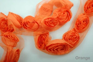 Neotrims Sculptured Crushed Chiffon Soft Roses Trimming on Net Base, By the Yard - Picture 1 of 14