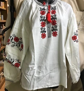 2KOLYORY Blouse Shirt Womens Sz SX/S White with Red Flowers NEW - Picture 1 of 4