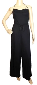 Free People Halter Top Black Jumpsuit Wide Leg Size Medium Crisscross Back   T14 - Picture 1 of 12