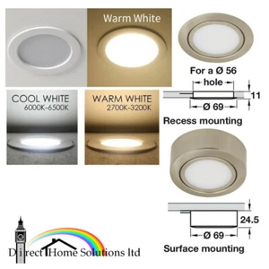 Loox Compatible LED Downlight, 12V, Rated IP20, 2.4W, Single Light, 3000K, 6500K - Picture 1 of 10