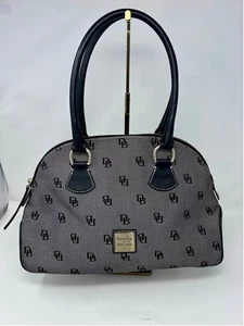 Dooney & Bourke Gray Monogram Canvas Leather Dome Satchel Bag Large - Picture 1 of 16