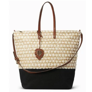 NWT! TOMMY BAHAMA Koki Beach Tote Black & White Faux Leather Trim | Retail $118 - Picture 1 of 10