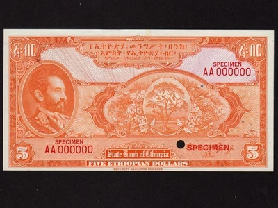 Ethiopia:P-13cts, 5$, 1945 * Color Trial Specimen * Haile Selassie * UNC * - Image 1 of 2