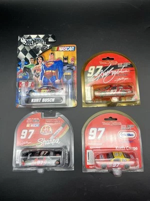 Set of 4 NASCAR Kurt Busch Diecast Cars 2002 2003 2004 & Justice League 2 Signed - Image 1 of 4