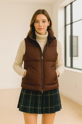 Ralph Lauren Mujeres Abajo Chaleco Abombado Marrón Acolchado Cremallera Completa Bolsillos Chaqueta Talla S Foto 1 de 4